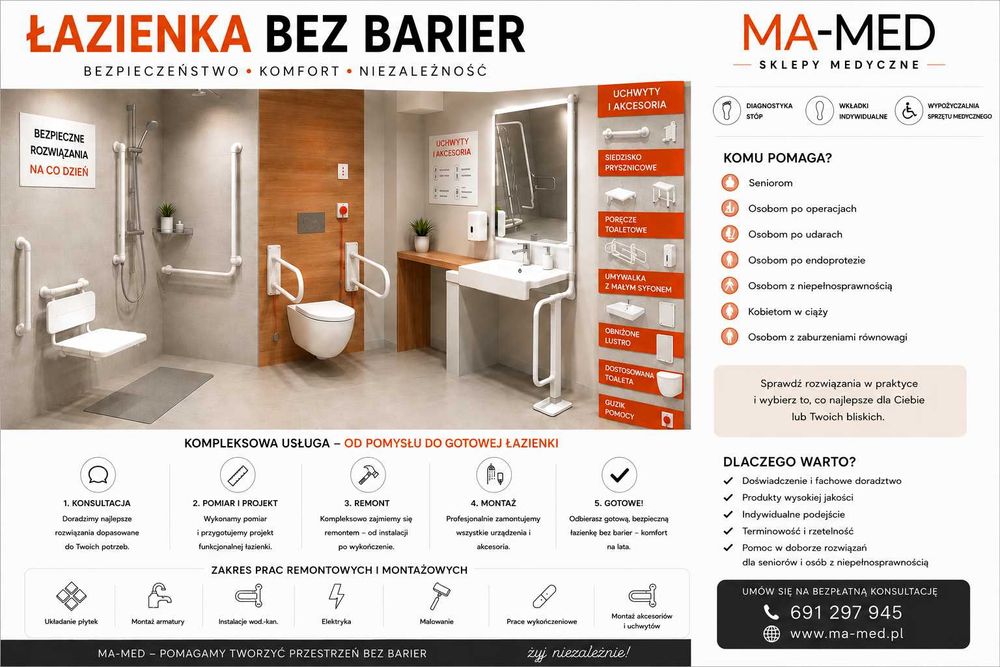 ŁAZIENKA BEZ BARIER | Remont | Montaż | dla seniorów i osób niepełnosprawnych
