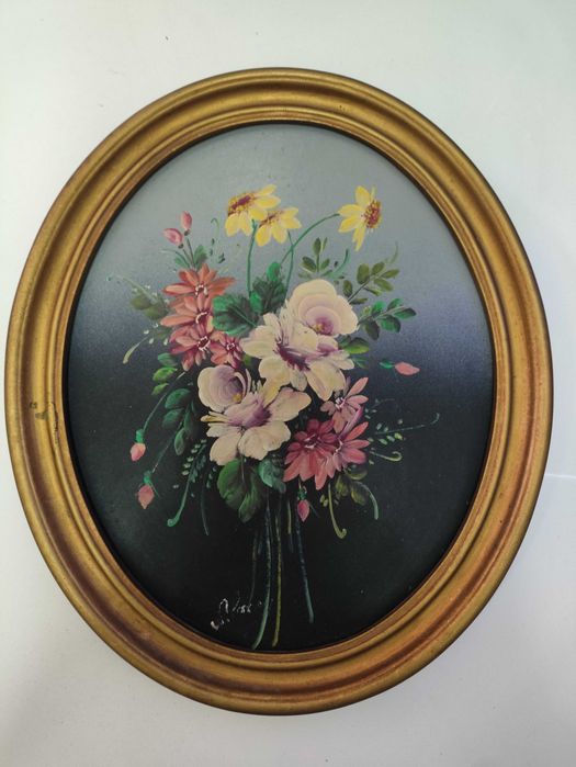 Antigos Quadros com Molduras Ovais tema Flores