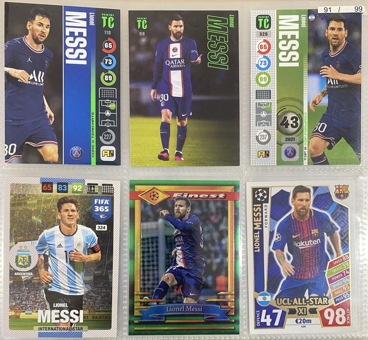 Cartas e Cromos Lionel Messi Argentina, Barcelona e Psg