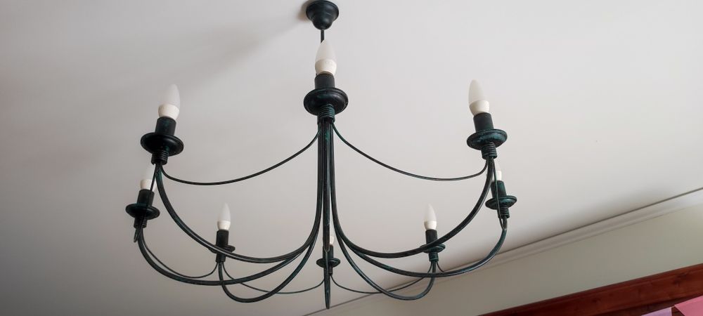 Candeeiro de sala ferro forjado com 8 lâmpadas