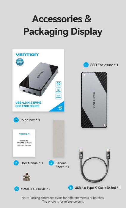 Зовнішня кишеня Vention 40Gbps M.2 NVMe SSD to USB4, Thunderbolt 4