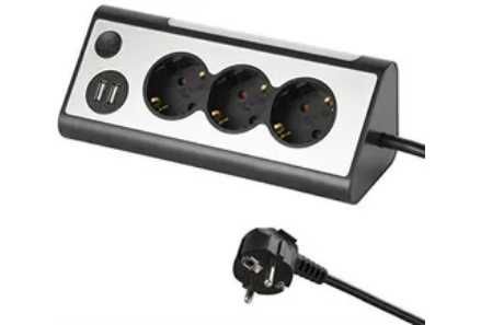 Listwa zasilająca z 3 gniazdami, 2 porty USB i lampka LED