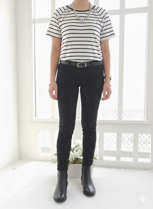 Blusa / Camisola às riscas com botões vermelhos - Punto Roma - Tam. S