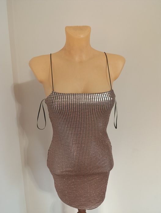 Sukienka cekiny złota błyszcząca sylwester andrzejki sexy mini dekolt