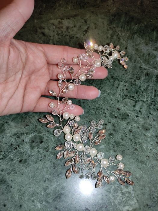 Tiara Diadema Acessório Cabelo Noiva Brilhantes Pérolas Prateado