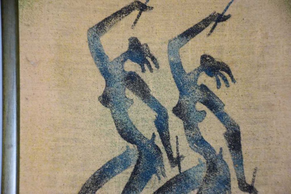 Quadro africano (Angola) pintado a tinta de areia – Par de Dançarinas – 1997