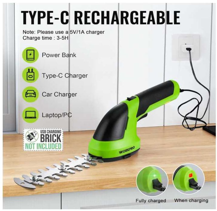 Bezprzewodowe nożyce do trawy i żywopłotu WORKPRO 7.2V 2000mAH