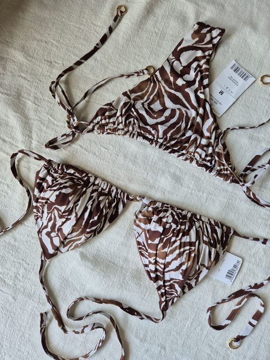 Bikini M 80B/75C/70D 3 brown zebra kremowy  złoty