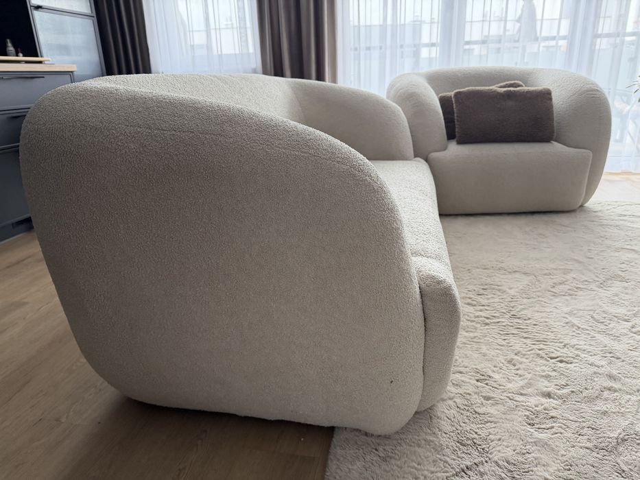 Sofa i fotel boucle zestaw wypoczynkowy