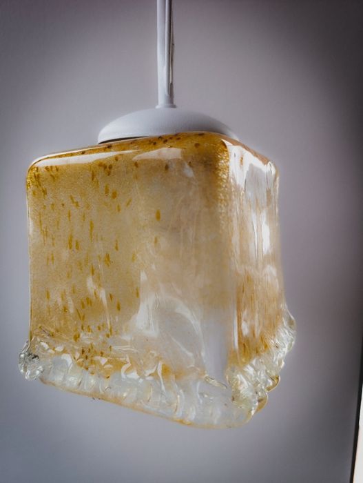 Para vintage lamp wiszących z bursztynowego szkła | styl lat 60–70