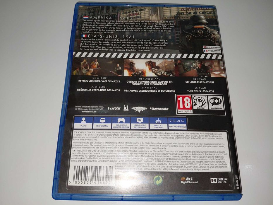 ps4 WOLFENSTEIN 2 THE NEW COLOSSUS IIwojna światowa poznaj blazkowicza