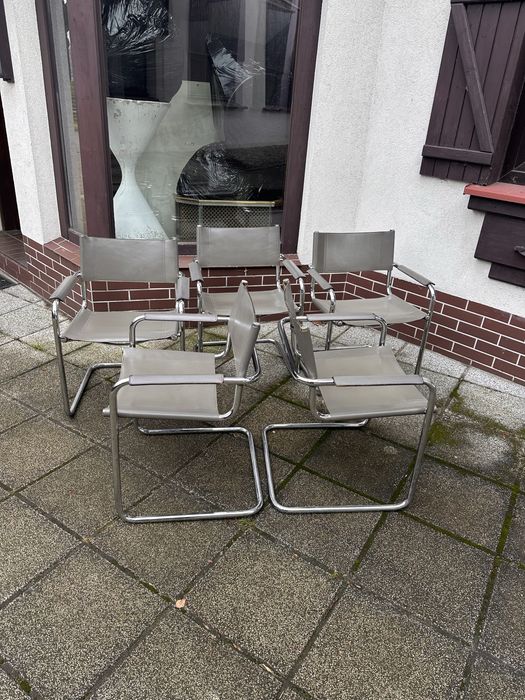 *rezerwacja*Bauhaus krzeslo Mart Stam S34 skóra ciepły szary