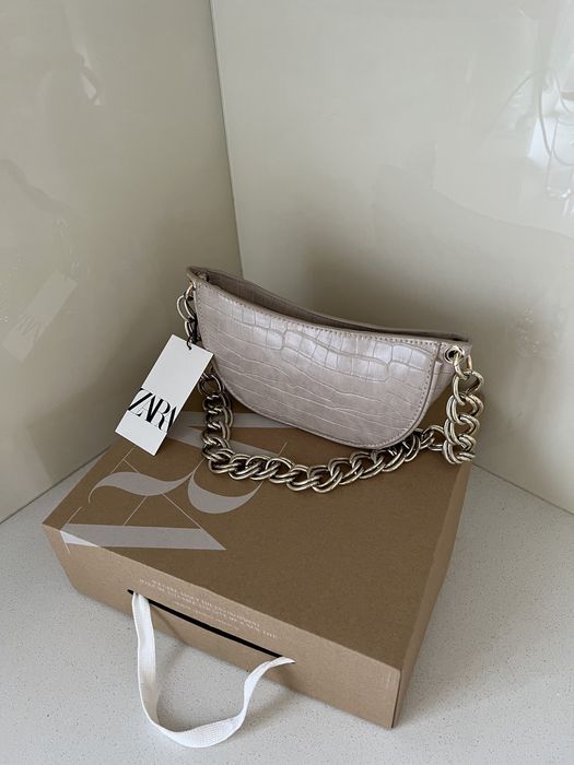 Nowa torebka Zara beżowa złoty łańcuch