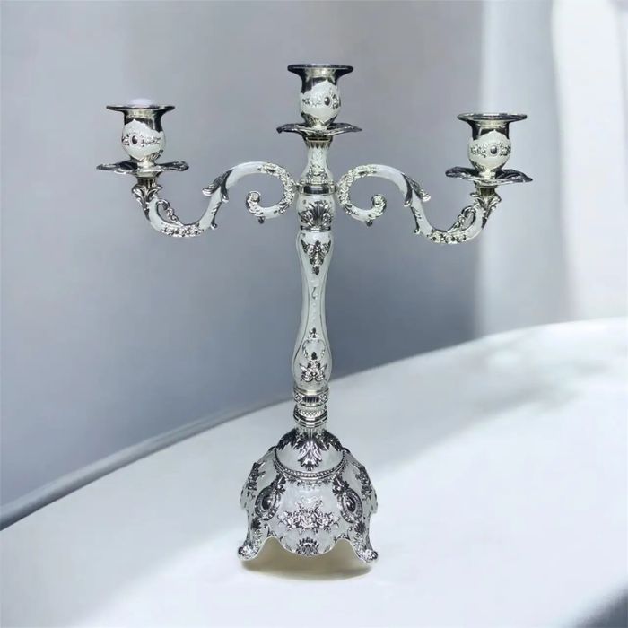 Свічник, підсвічник металевий срібло 43 см