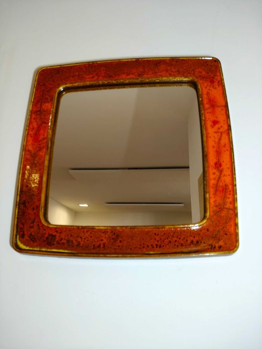 Lustro, lata 60, ceramika szkliwiona 42 x 42 cm