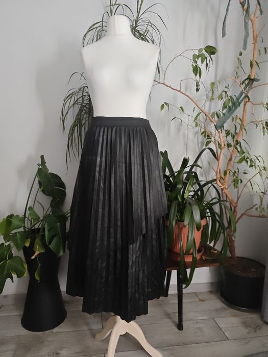 Spódnica Rivier island skórzana plisowana długa retro vintage czarna a