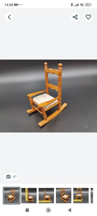 Mini mebelki z serii skala 1:12 fotel bujany szerokość 5 cm głębokość
