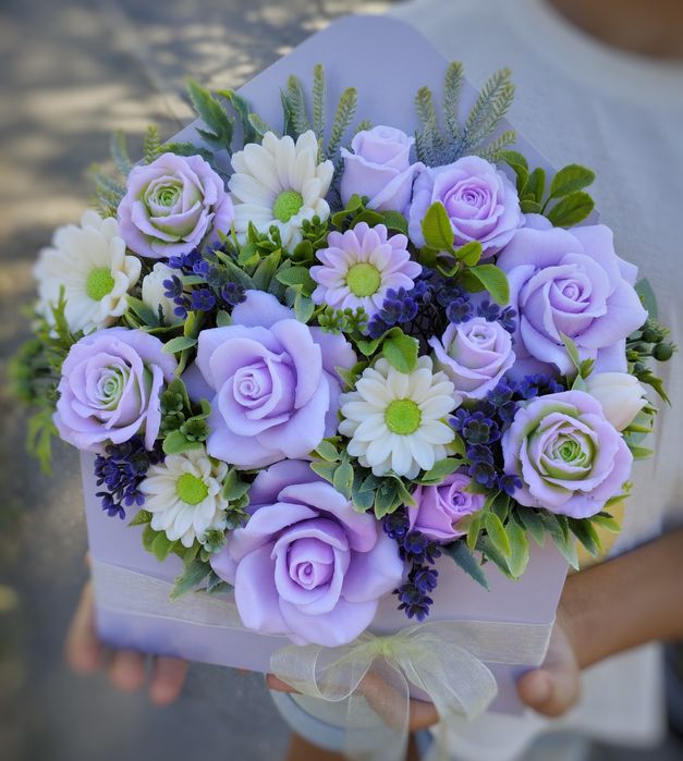 Букет з мила мильні квіти цветы из мыла вчительці піони ромашки рози