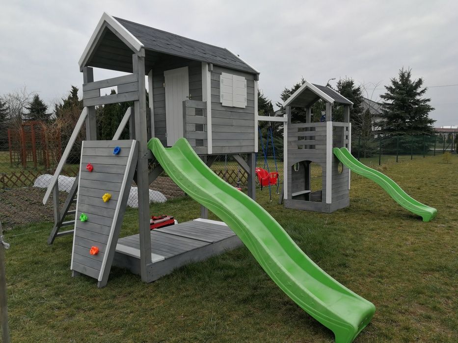 Plac zabaw domek dla dzieci domek drewniany DOSTĘPNE!  huśtawka zjeżdż
