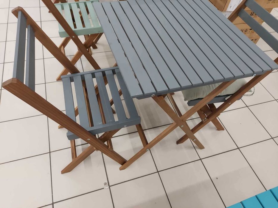 Zestaw Mebli Ogrodowych Składane Stół i 2 Krzesła drewniane