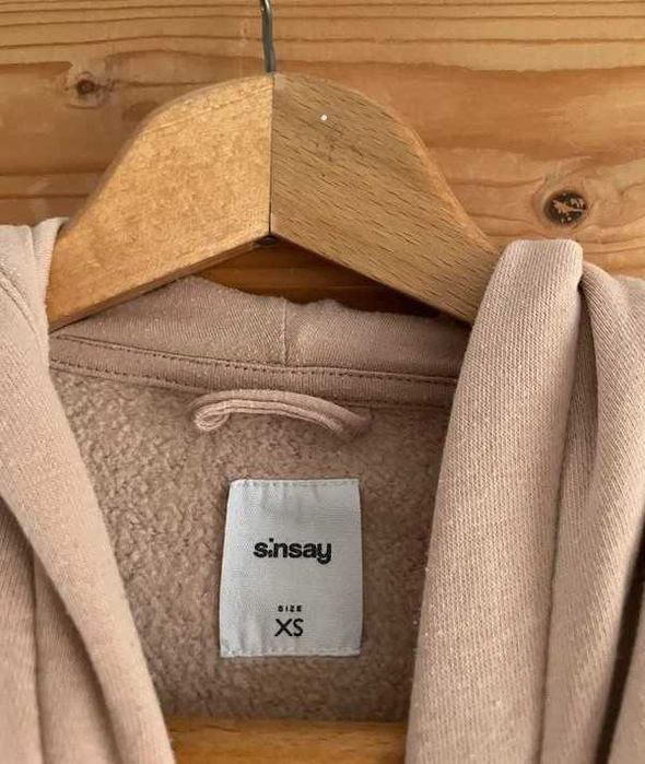 Beżowa bluza z kapturem klasyczna bawełniana boxy oversize XS/34