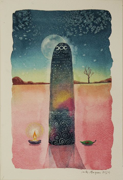 Aguarela original de Carlos Marques. Fantasia, surreal, neopagão,