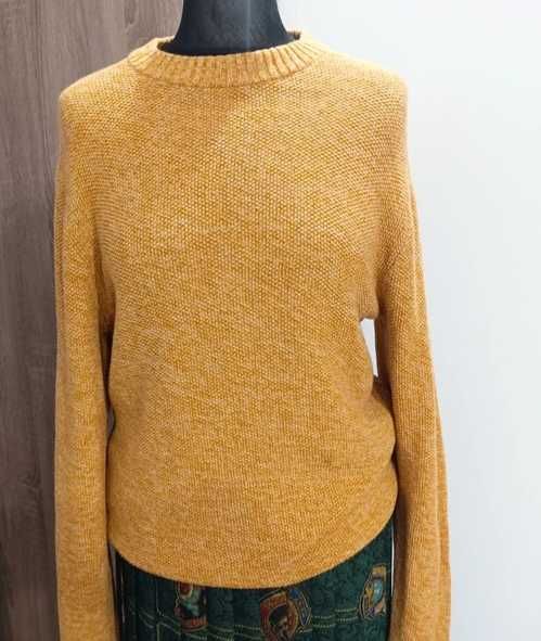 Sweter sweterek długi musztardowy 100 % bawełna ekologiczna  S 36