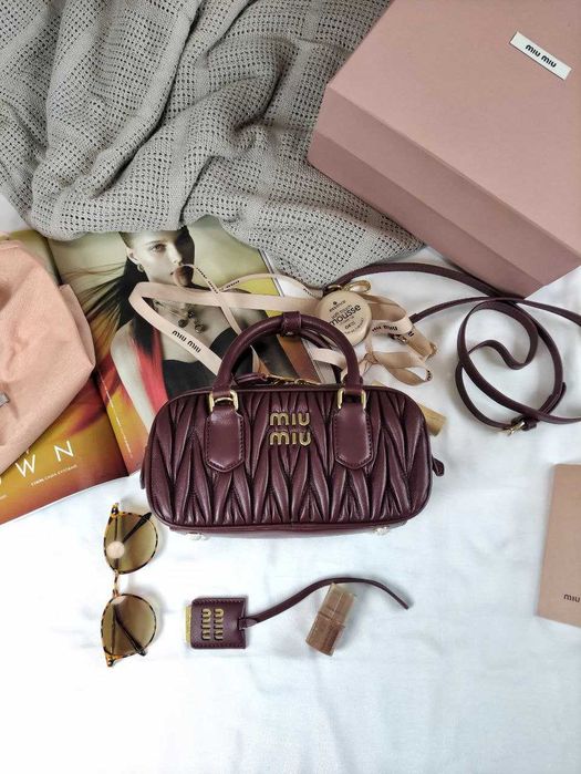 Miu Miu Arcadie Matelassé Nappa Leather Bag Burgundy/Бордова сумка Міу Міу