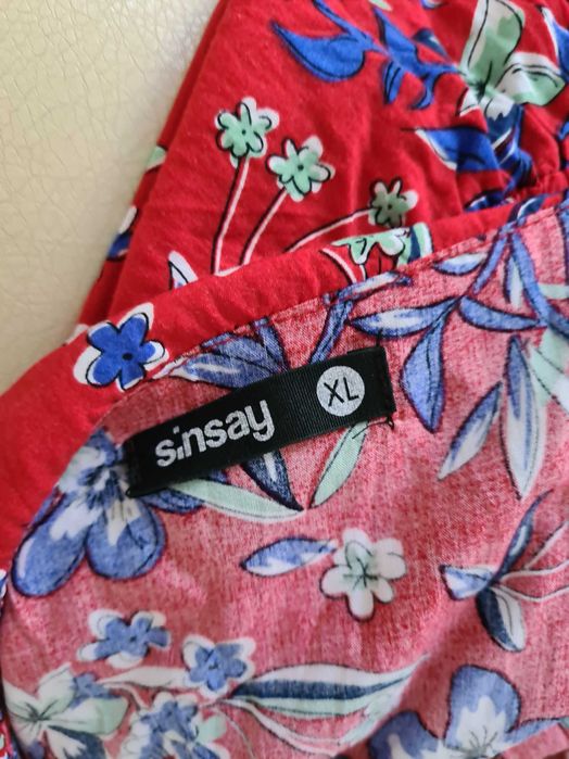 długi Kombinezon sukienka sinsey xl w kwiaty czerwony seksowny