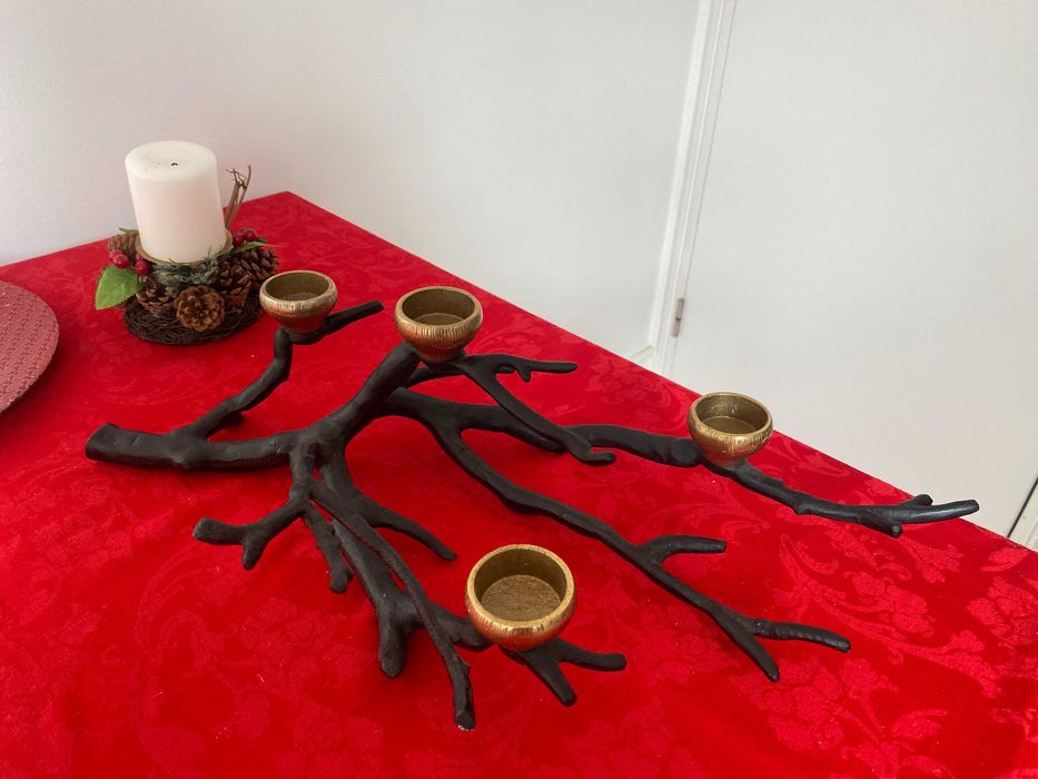 Suporte para velas metal - decoração natalícia preto e dourado (novo)