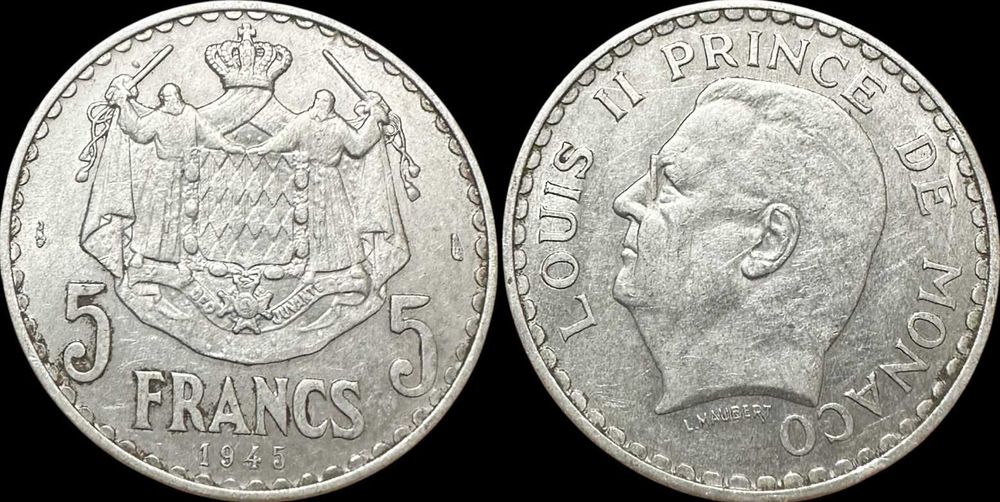 5 Francos - 1945 - Mónaco - Louis II (2 Disponíveis)