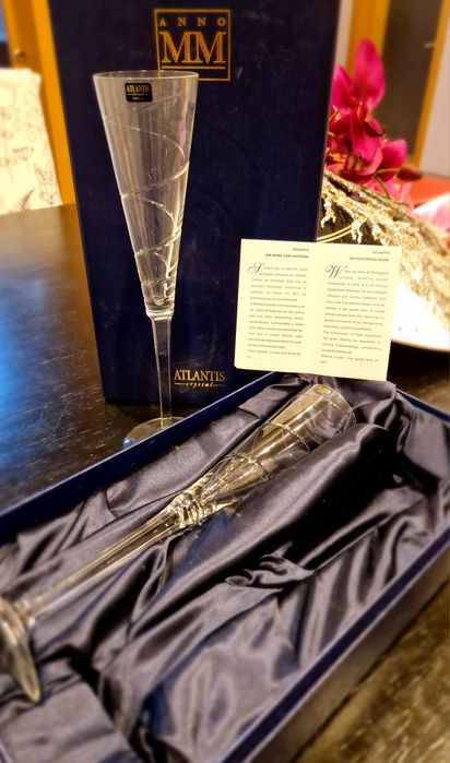 Atlantis crystal Anno MM Par de copo flute champanhe