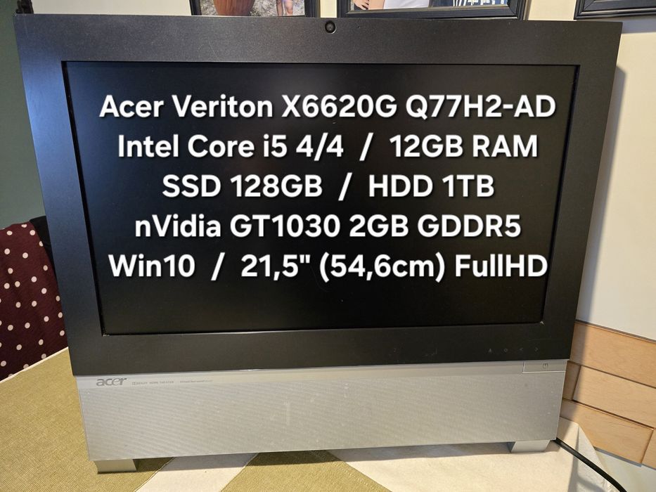 Komputer All-In-One Acer Veriton X6620G Q77H2-AD # Core i5 # 12GB RAM # SSD 128GB # HDD 1TB # GT1030 2GB # Wi-Fi # Windows 10 Pro #LCD 21,5" FullHD