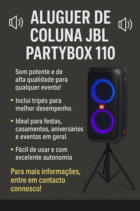 ALUGUER / COLUNAS JBL, TRIPÉ E MICROFONE