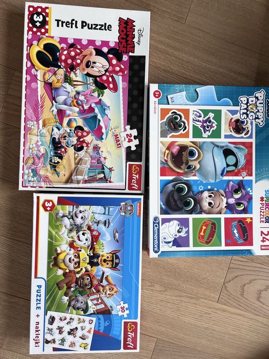Komplet trzech puzzli dla 2-3 latka Psi Patrol Puppy Dog, Minnie Mouse