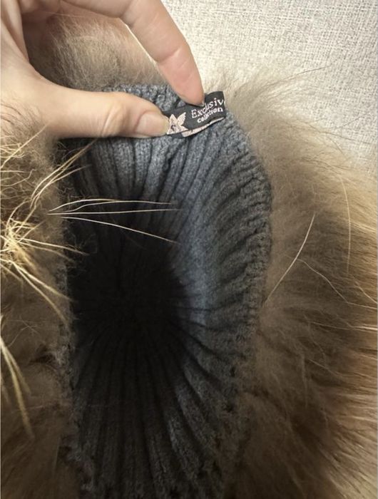 Шапка кожаная, песцовая натуральная/Шапка-парик (лиса)