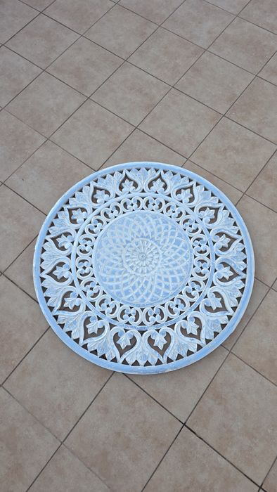 Mandala madeira prateada com 100cm diâmetro