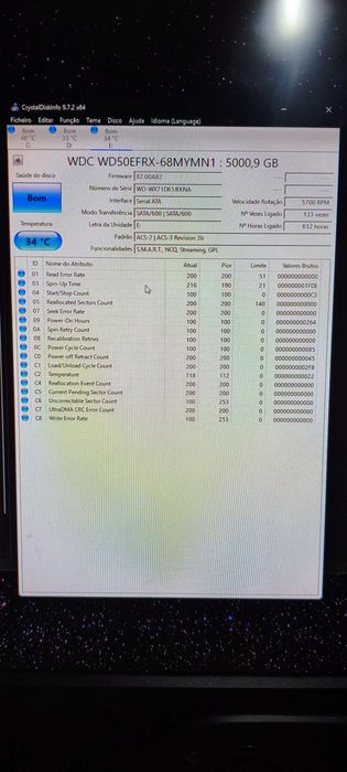 Disco 5TB WD em Muito bom estado quase nunca utilizado, verificado com Cristaldiskinfo inclui info.