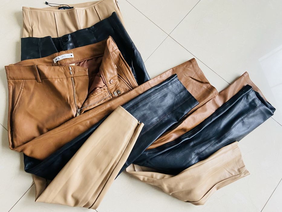 Spodnie Zara 36 eko skóra elastyczna kolor brązowy carmelowy