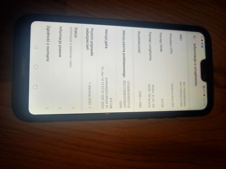 Huawei P20 Lite smartfon 4/64 4 GB telefon komórkowy