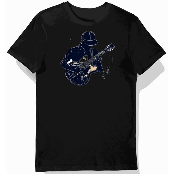 Koszulka męska czarna z nadrukiem vintage gitarzysty M