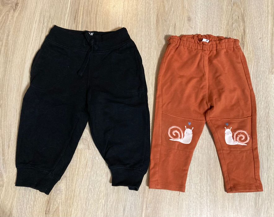 Spodenki 74 80 dresy H&M i 5-10-15 2 szt. Ślimak 6-9 mies