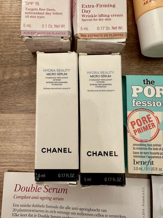 Cudowny komplet mini kosmetykow Chanel, Clarins, Clinique, Benefit