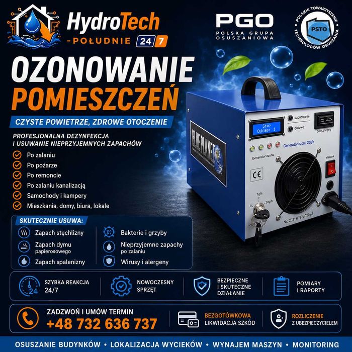 Ozonowanie pomieszczeń, usuwanie nieprzyjemnych zapachów, dezynfekcja pomieszczeń