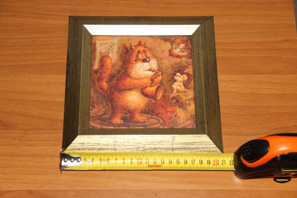 Постер Кіт з саксофоном by Katya Dudnik 21х21 см рама 30 мм настільне