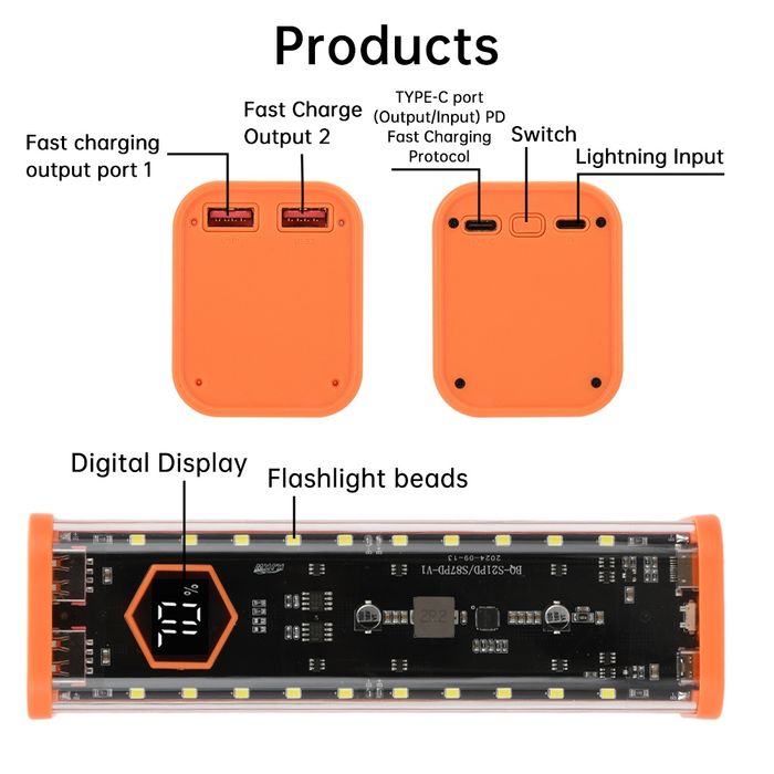 Корпус 21700 4-8 акумуляторів 22W PowerBank швидка зарядка ліхтар