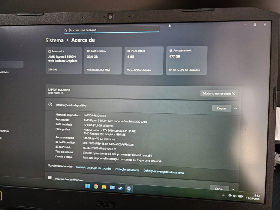 Portatil Gaming Ryzen 5 5600H / RTX 3060 / 32GB Ram