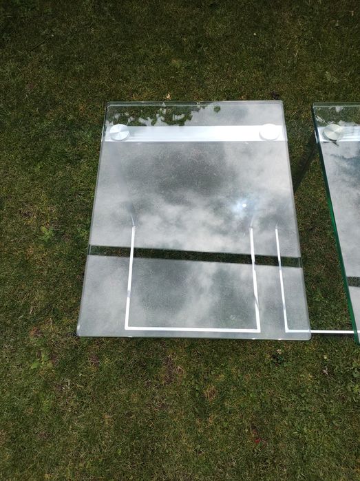 Zestaw szklanych chromowanych stolików Gebra