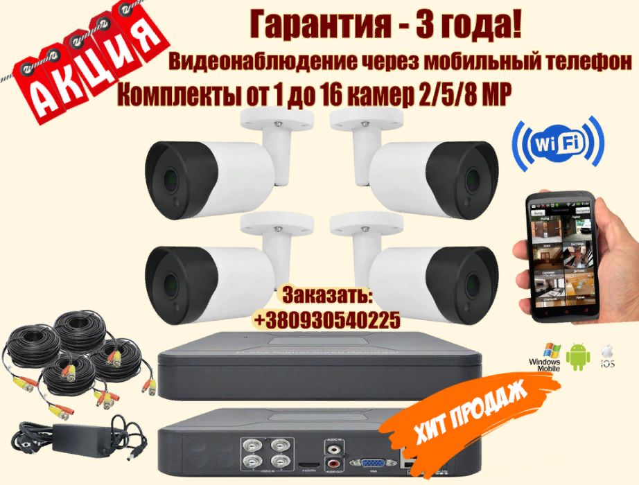 Комплект видеонаблюдения камера в дом,магазин,офис,гараж УСТАНОВКА
