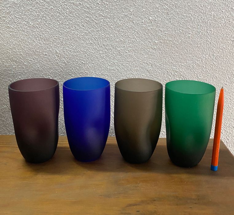 4 copos concâvos vidro fosco anos 60